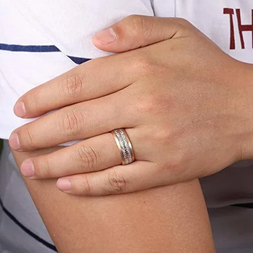 6MM 8MM Women's Or Men's Tungsten Carbide Wedding Matching Ringswith Plated Rose Gold Tone Cupid's Arrow and Inspired Meteorite Inlay