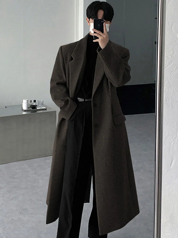 Aonga Autumn Winter Long Thick Warm Soft Fitted Woolen Coat Men Single Breasted Cool Luxury Chic Wool Blends Overcoat 2024 aonga