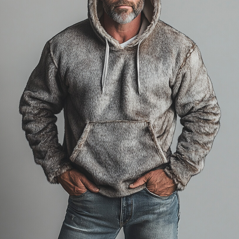 Men's Casual Drawstring Long Sleeve Pocket Plush Hoodie