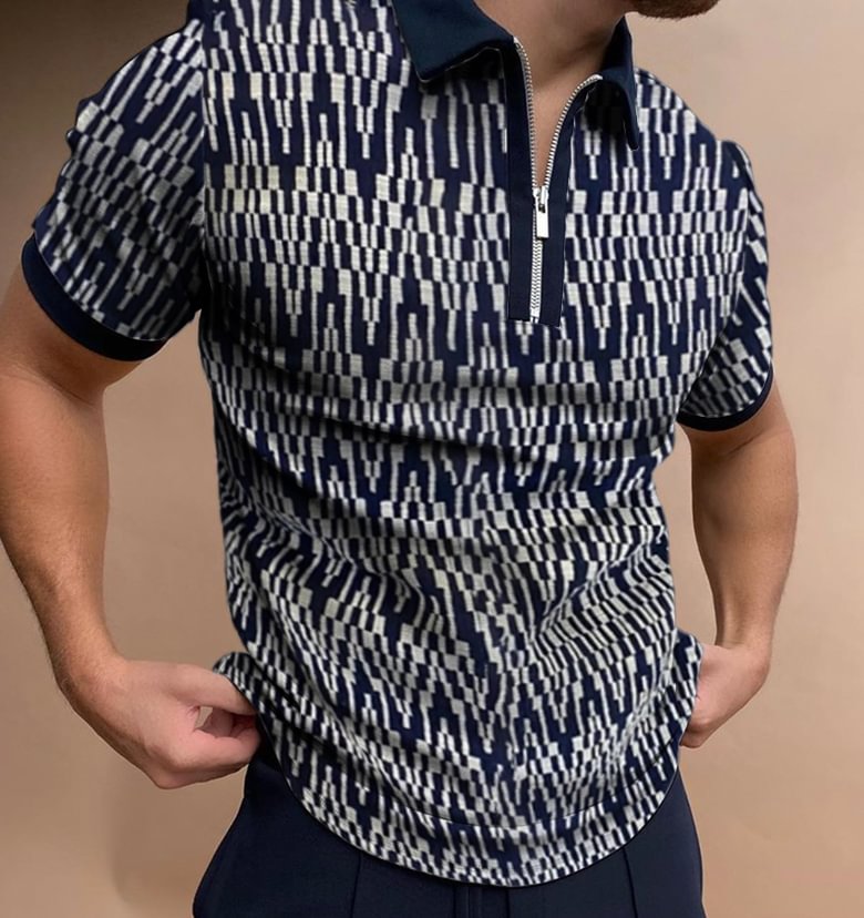 Patterned Texture Casual Short-sleeved Polo Shirt-Compassnice®