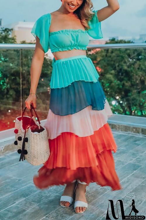 MidiSono - Pleat Layers Off Shouder Skirt Dress