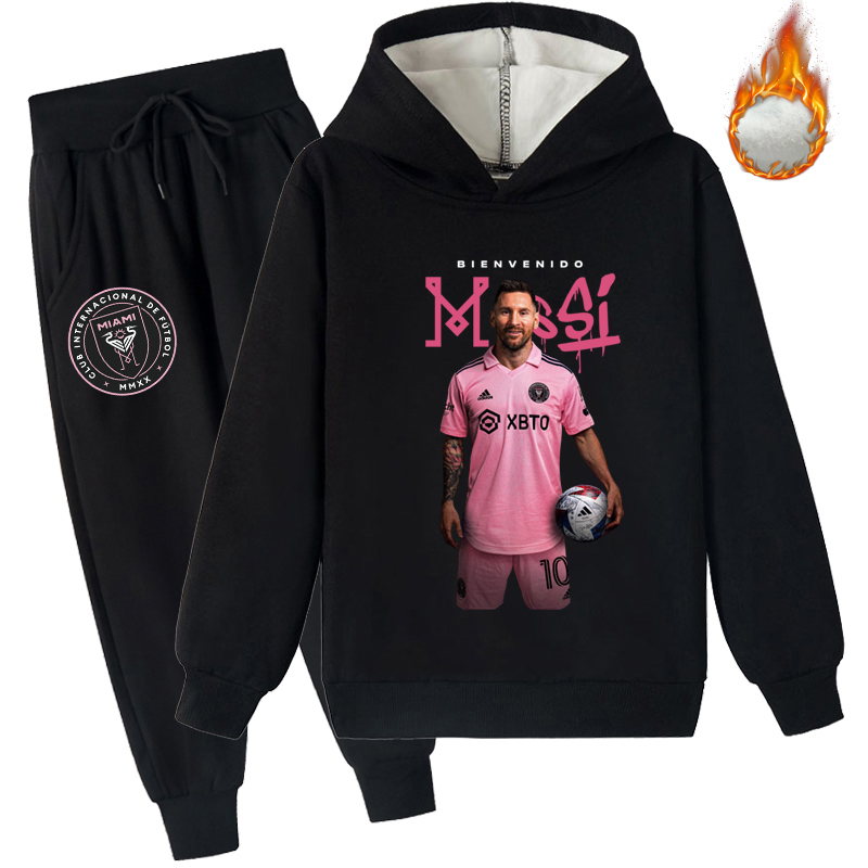 Mayoulove Messi Fleece Hoodie Set for Kids - Stylish Sportswear for Boys  Girls, Perfect Gift for Young Fans-Mayoulove