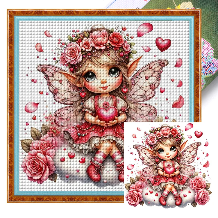 【Yishu Brand】Love Fairy Sitting On The Clouds 11CT Stamped Cross Stitch 45*45CM