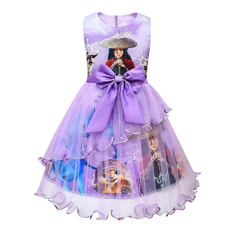 Mayoulove Girls Raya And The Last Dragon Lace Princess Dress Halloween Costume-Mayoulove