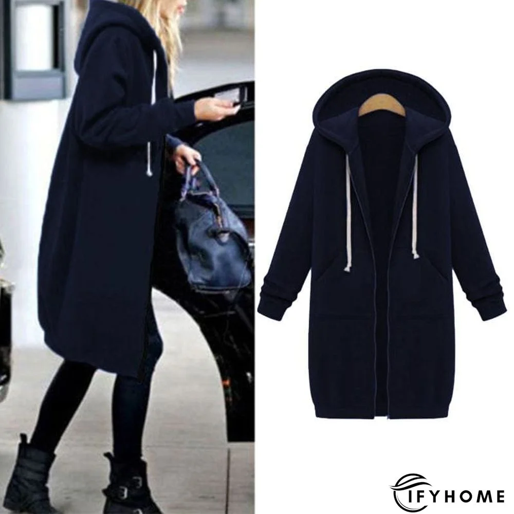 Autumn Winter Women Casual Long Zipper Hooded Jacket Sweatshirt | IFYHOME