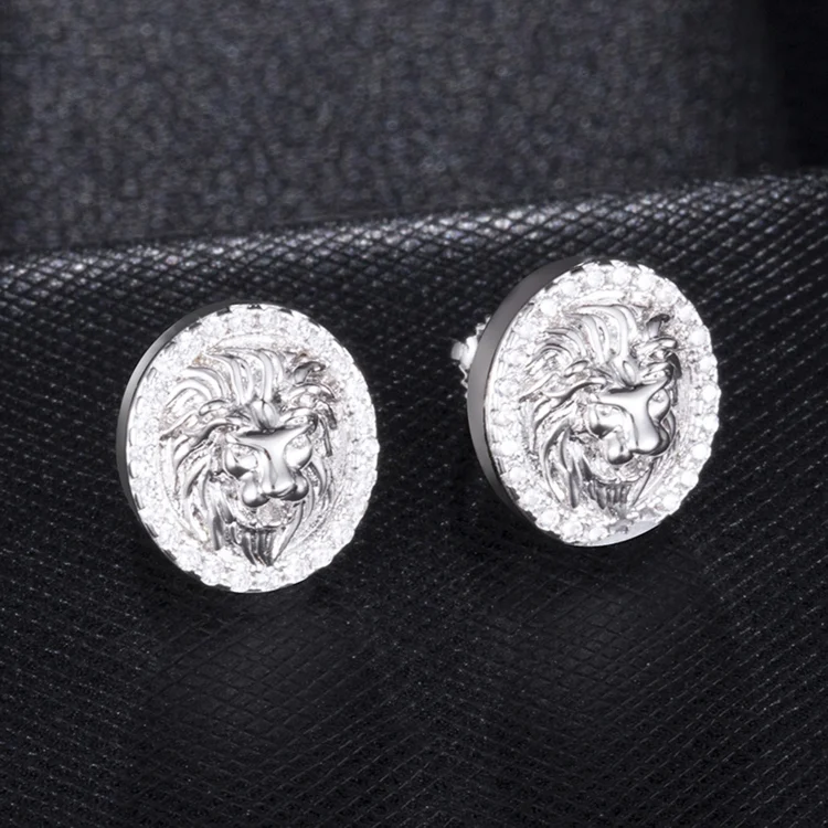 Luxury Men Women Lion Head Rhinestone Earrings Jewelry