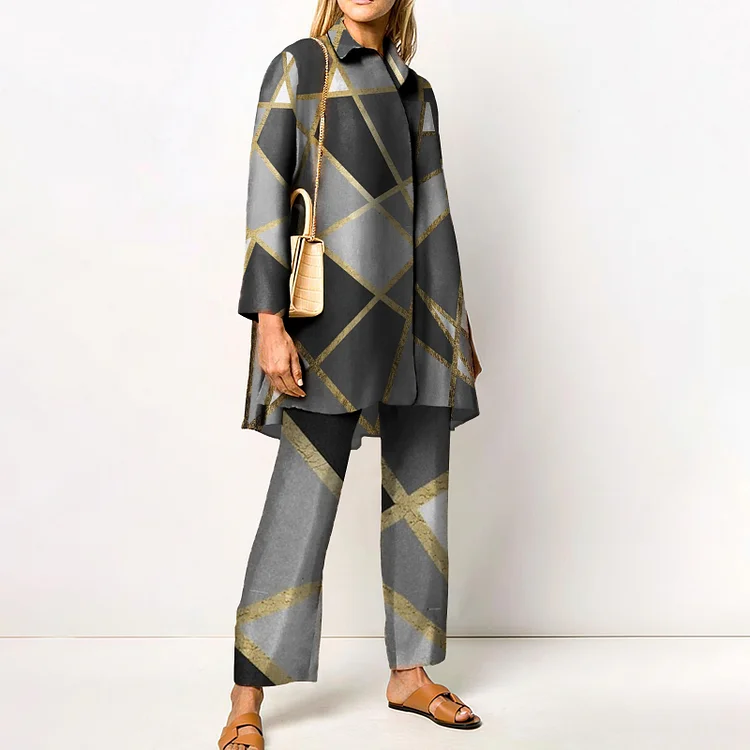 Irregular Geometric Print Casual Two Piece Set