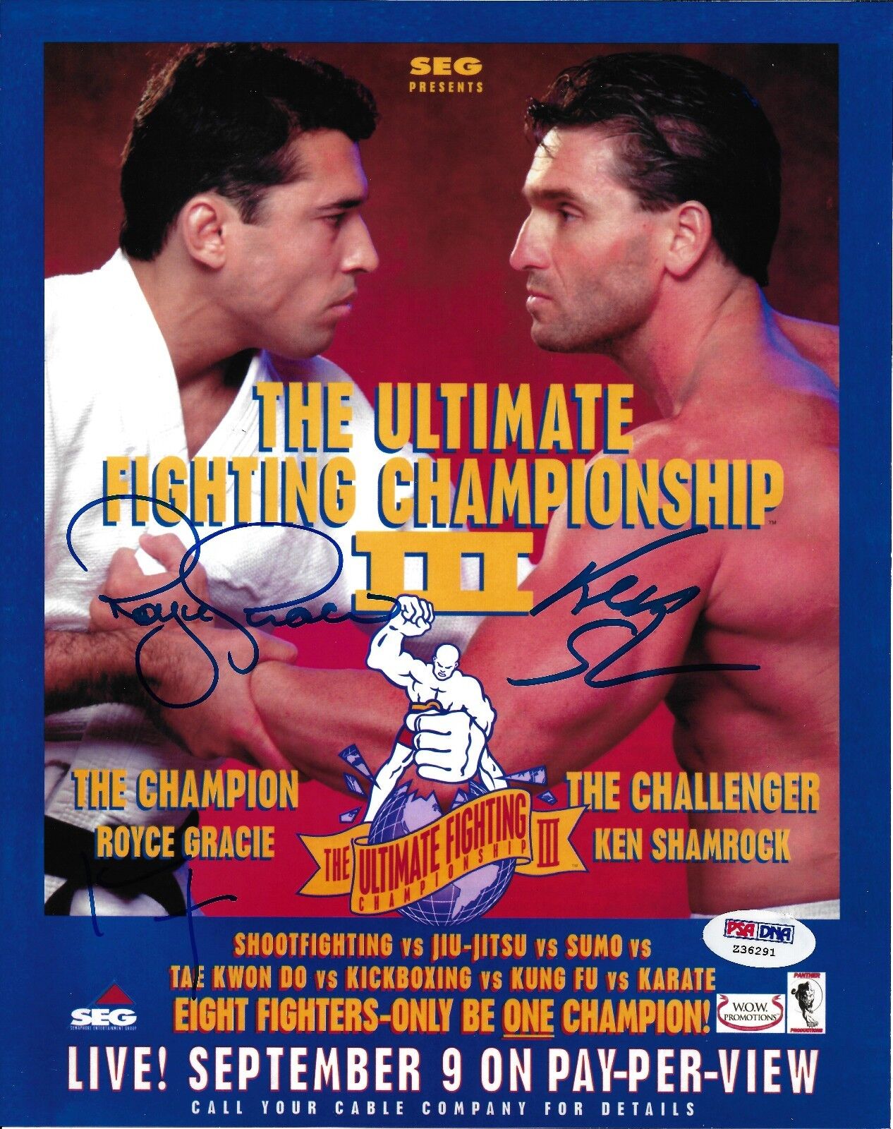 Ken Shamrock & Royce Gracie Kimo Signed 8x10 Photo Poster painting PSA/DNA COA UFC 3 Poster Auto