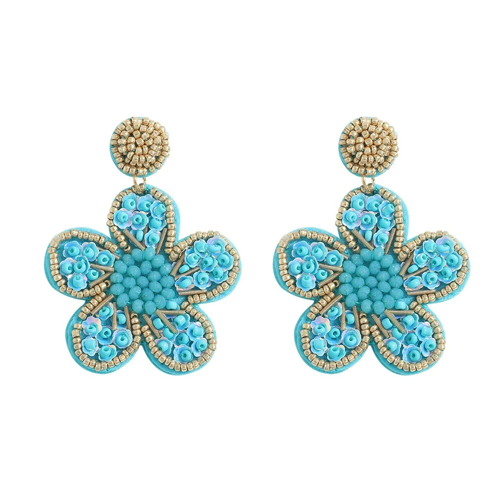 Dvacaman INS Fashion Green Color Beaded Cactus Drop Earrings for Women Boho Weave Rattan Cactus Round Earrings Statement Jewelry