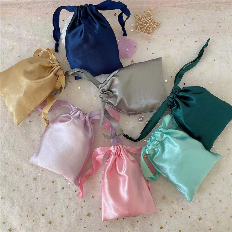 Imitation Silk Eye Mask Cloth Bag Satin Hand Gift Bunt Double Pull Drawstring Silk Bag Cosmetics Storage Bag In Stock