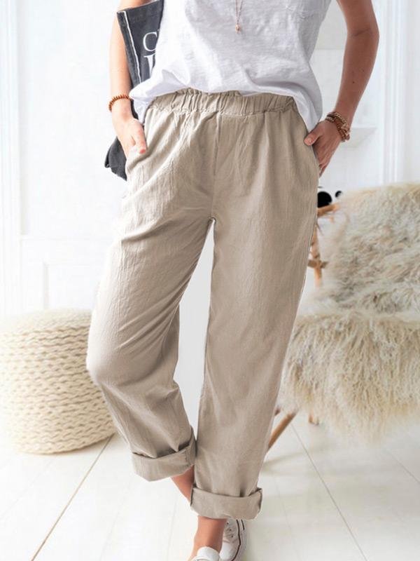 Women's solid color casual elastic high waist straight trousers-Mayoulove