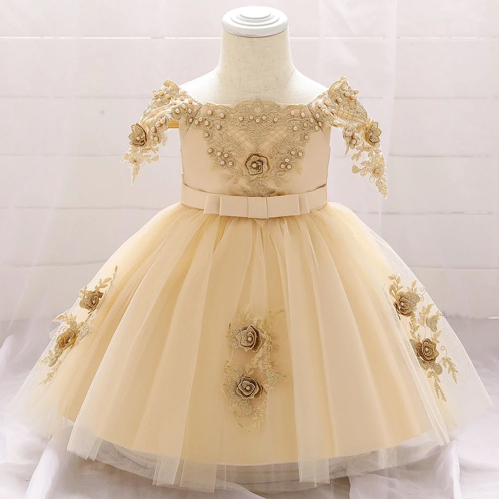 2022 Toddler Infant Flower Baby 1 Years Birthday Girls Dress Kid Clothes Baptism Party Wedding Dresses Childrens Costume Vestido