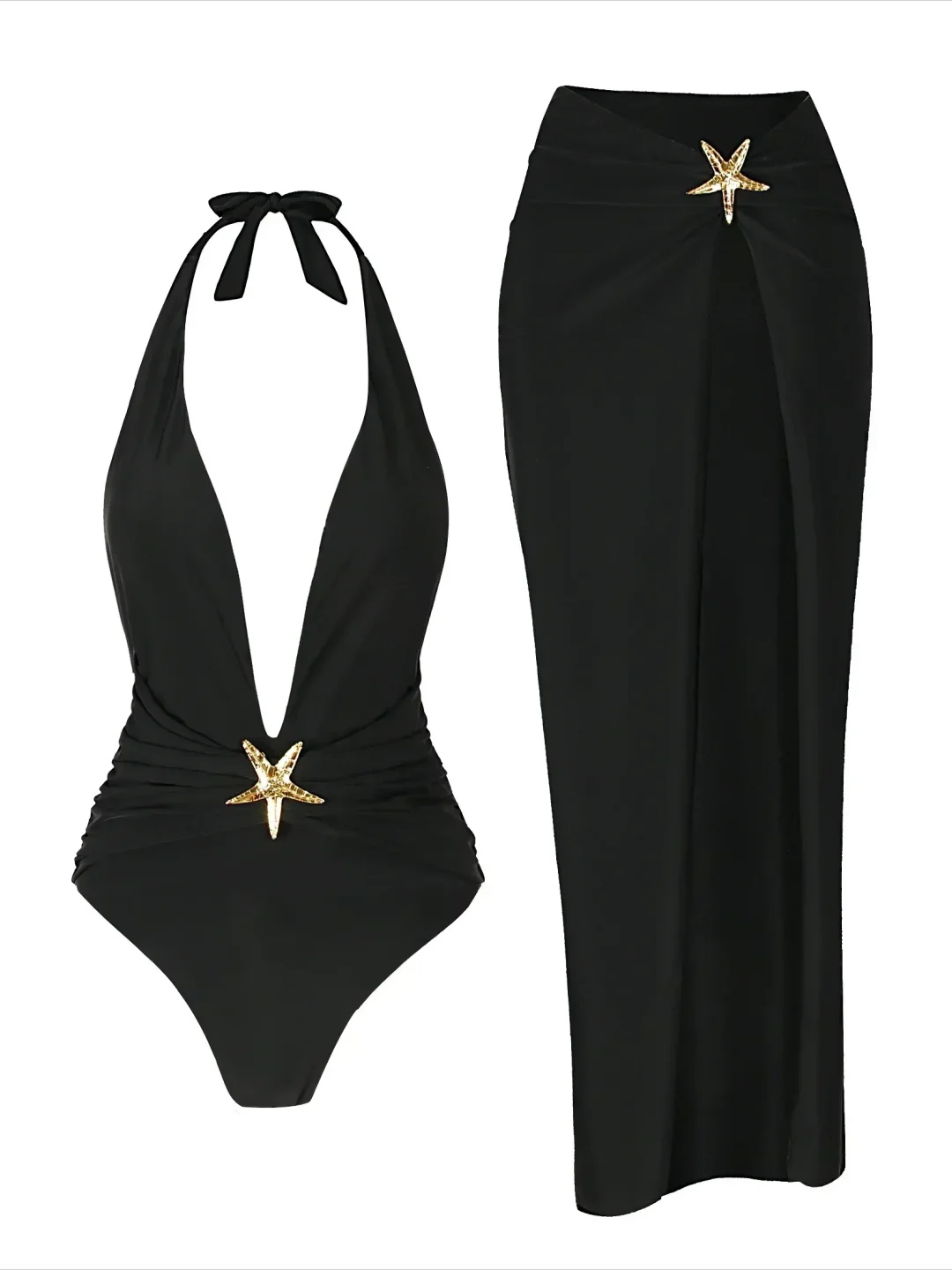 High Split Skirt Cover ups Sexy Halter Bikini Sets 2 Piece Swimsuits for Elegant Women Starfish One Piece Bathing Suits