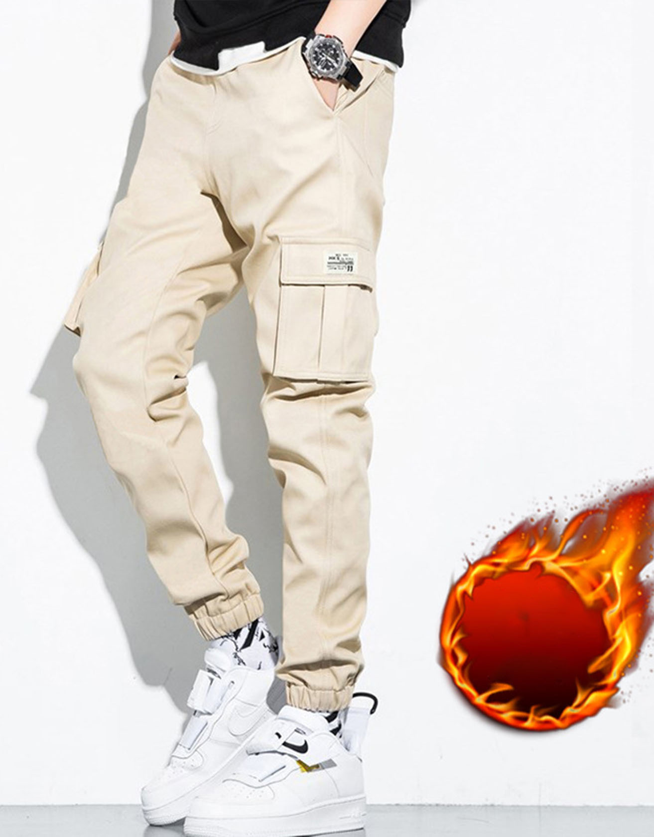 Men's Multi-Pocket Cargo Pants Warmth And Thickening Long Pants / TECHWEAR CLUB / Techwear
