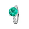 18K White Gold 2.5ct Round Colombian Lab Emerald 4 Calw Prong Ring with 8 Round Lab Diamond Side-stones