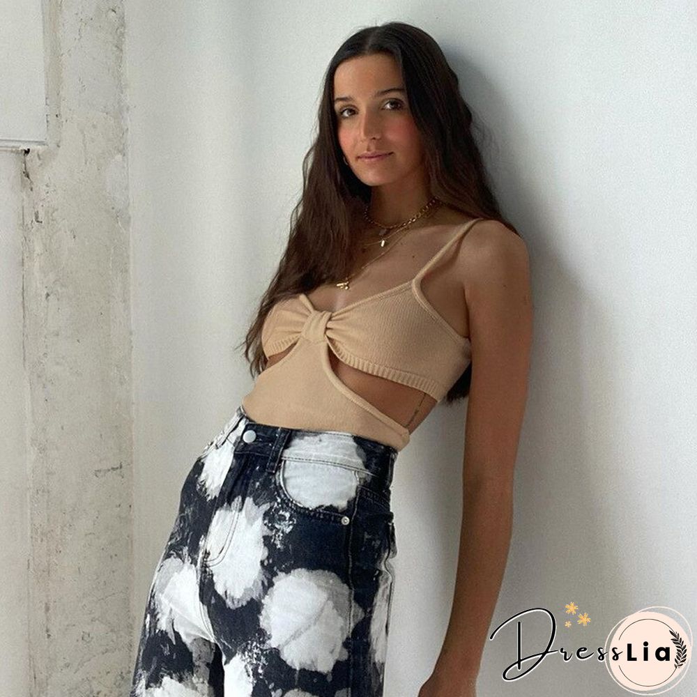 Fashion Sexy Hollow Out V Neck Solid Rib Knit Female Camisole New Summer Casual Slim Stretch Basic Wild Women Crop Top