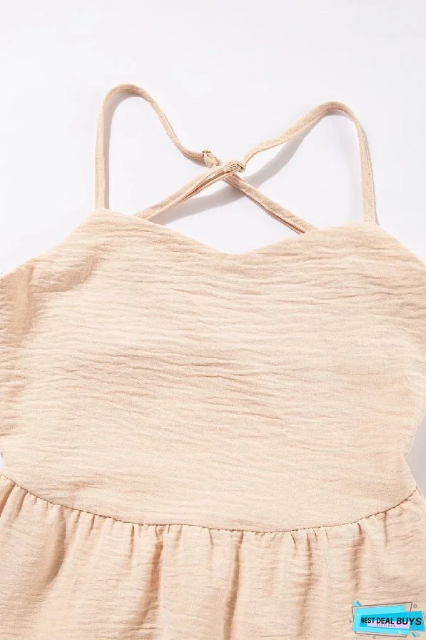 Oatmeal Crossover Backless Bodice Tiered Maxi Dress