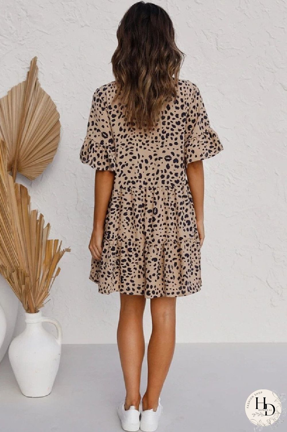 KarliDress Leopard Print V Neck Casual Wear Dress P12627