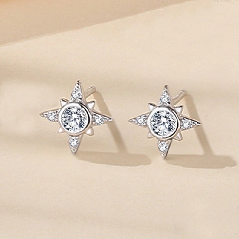 1 Pair Minimalist Heart Shape Flower Inlay Sterling Silver Zircon Ear Studs