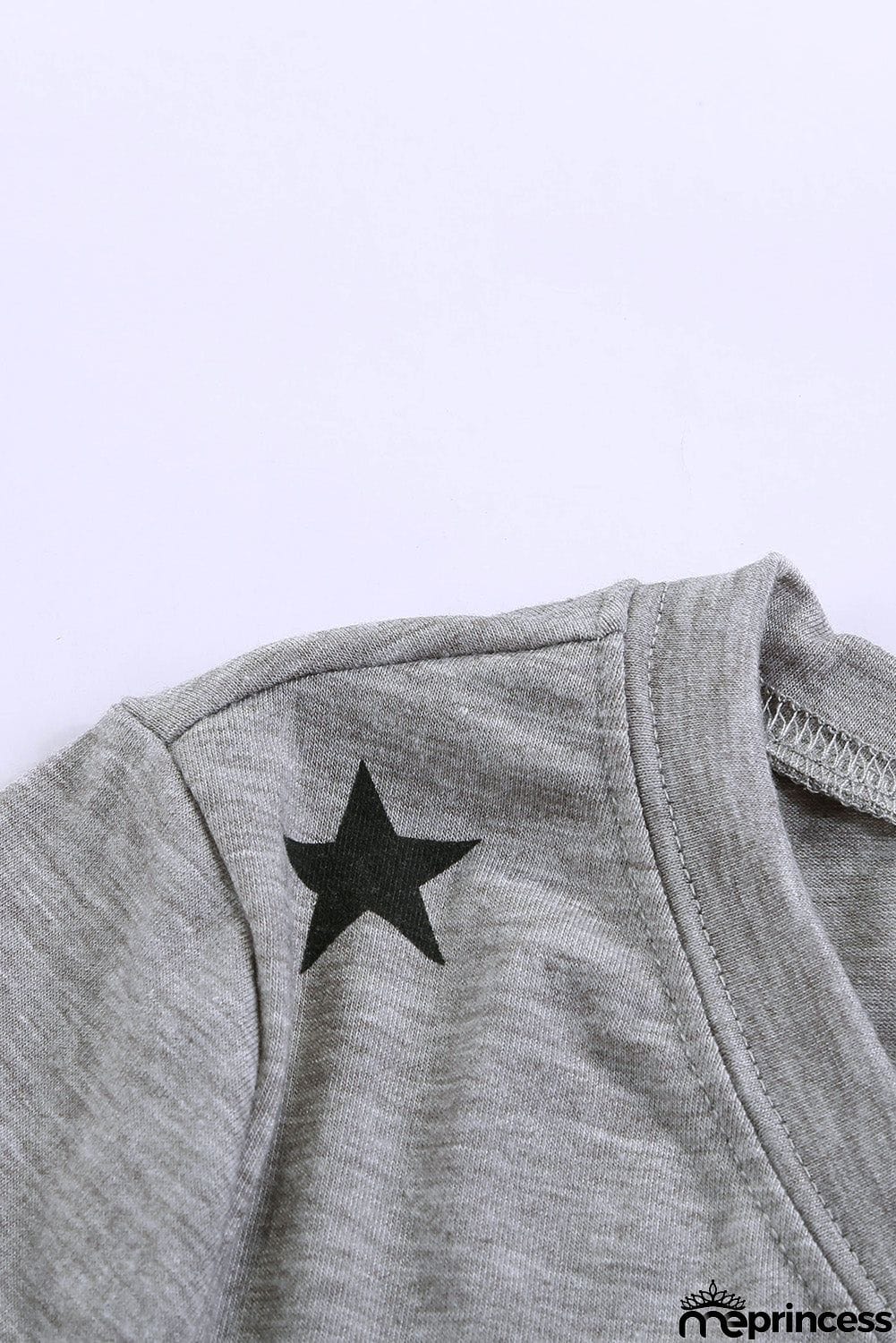 V Neck Stars Print Gray T-shirt