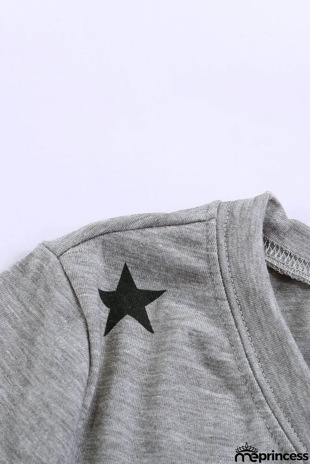V Neck Stars Print Gray T-shirt
