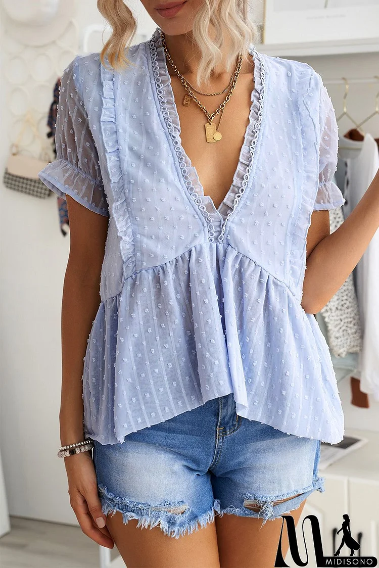 Sky Blue Ruffled V Neck Blouse