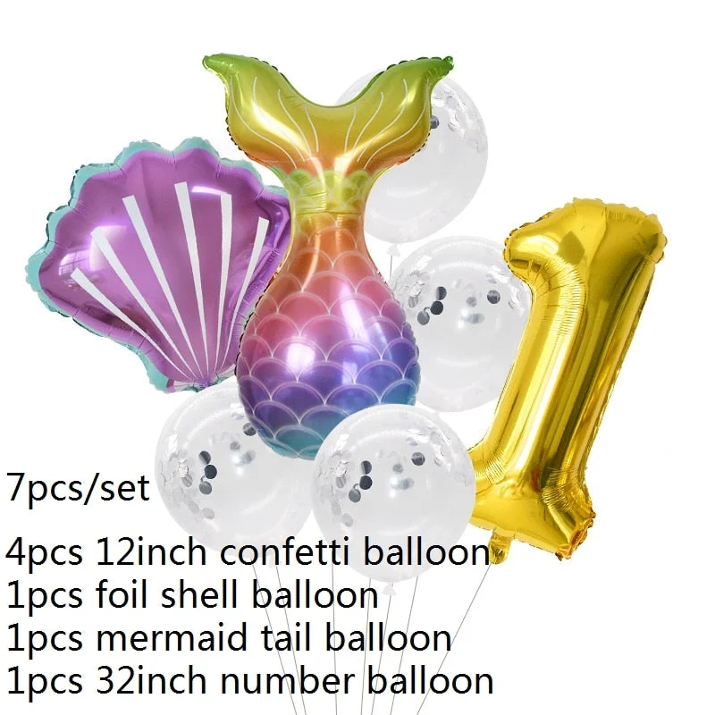 7pcs Mermaid Party Balloons 0 1 2 3 4 5 6 7 8 9 Number Foil Balloon Kids Birthday Party Decorations Baby Shower Helium Globos
