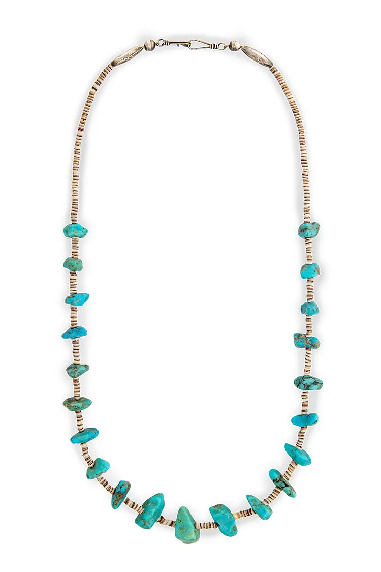 Necklace, Natural Stone, Tab & Heishi, Turquoise, Single Strand, Vintage, 894