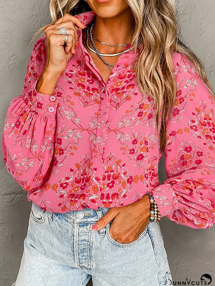 Strawberry Pink Floral Puff Sleeve Blouse
