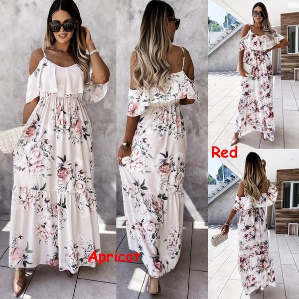 Summer Women Long Dress Print Off Shoulder BOHO Dress Casual Beach Maxi Dresses Vestidos - Life is Beautiful for You - SheChoic