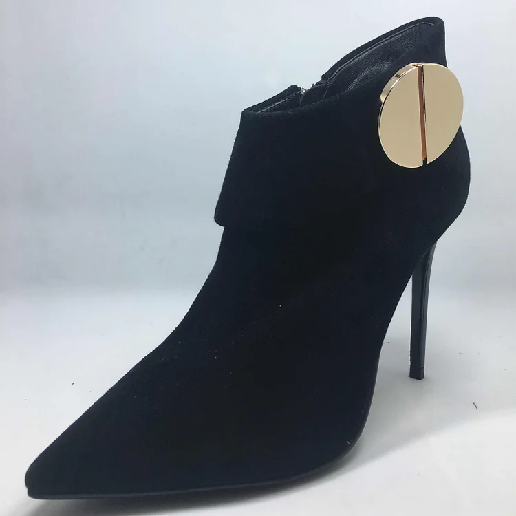 Black Metal Pointy Toe Stiletto Booties Vdcoo