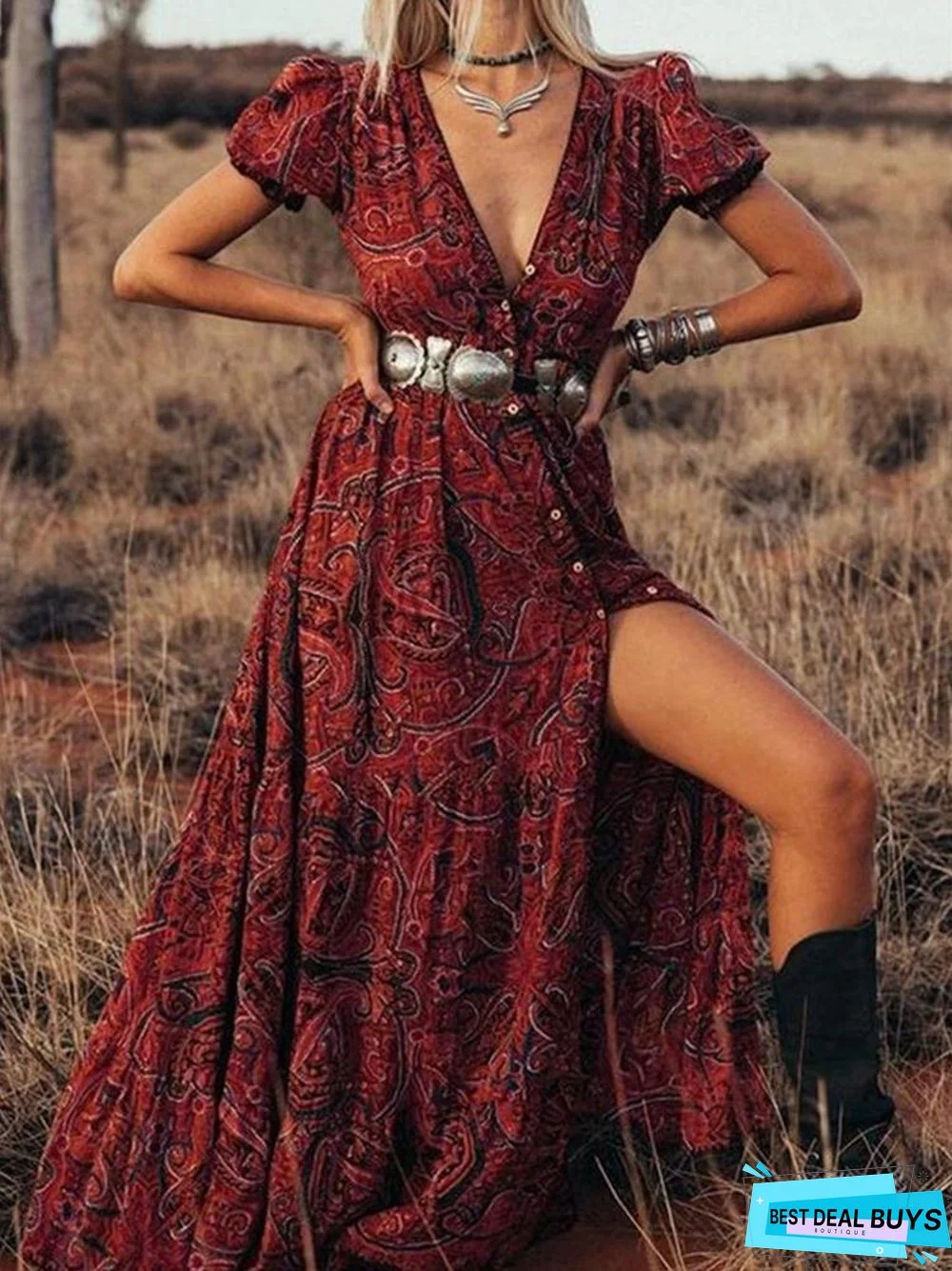 European And American Women's Sexy Bohemian Print Dress