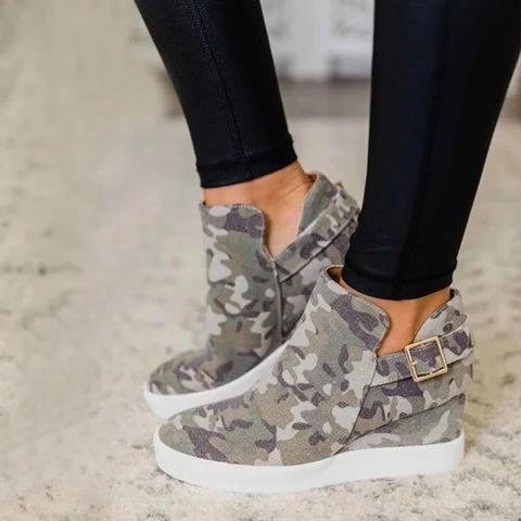 Camouflage Wedge Heel All Season Boots -boots