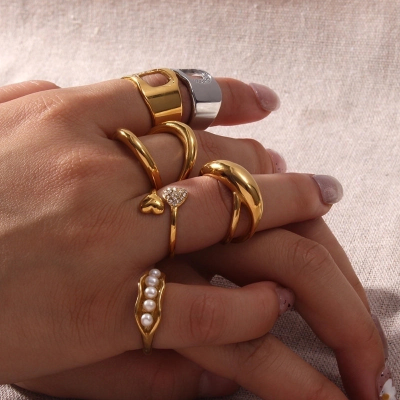 Minimalist Classic Style Solid Color 304 Stainless Steel Plating Rings