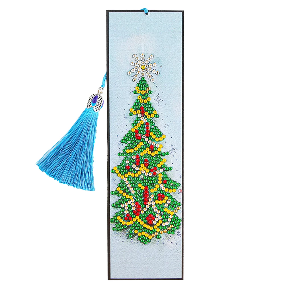 Diamond Painting Bookmark Leather Tassel Book Marks Christmas Trees