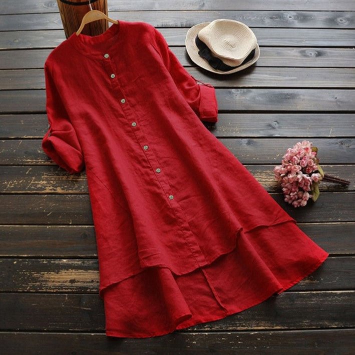 Solid Cotton Linen Shirt Dress