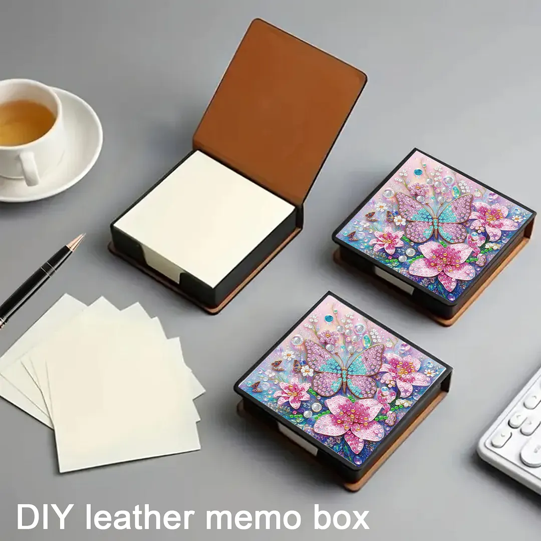 Flower Butterfly PU DIY 5D Diamond Painting Note Box w/160 Sheet for Office Home