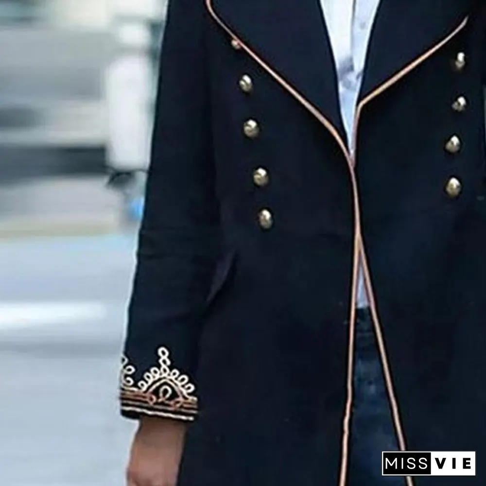 Slim Black Lapel Woolen Coat