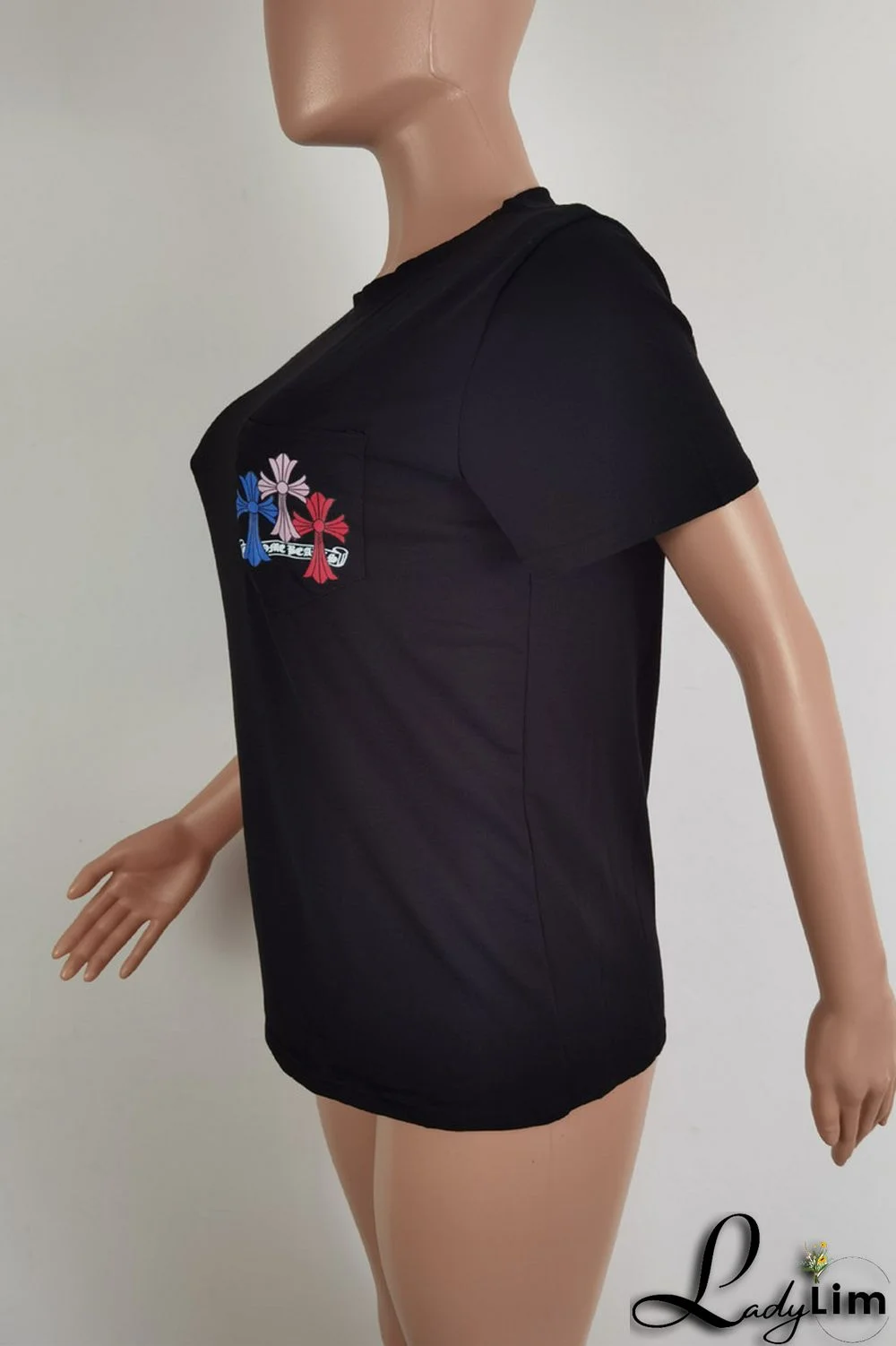 Black Fashion Casual Print Basic O Neck T-Shirts