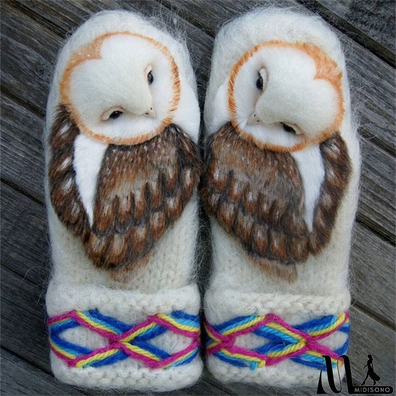 MidiSono - Super Cute 3D Owl Knitted Wool Warm Nordic Mittens for Women