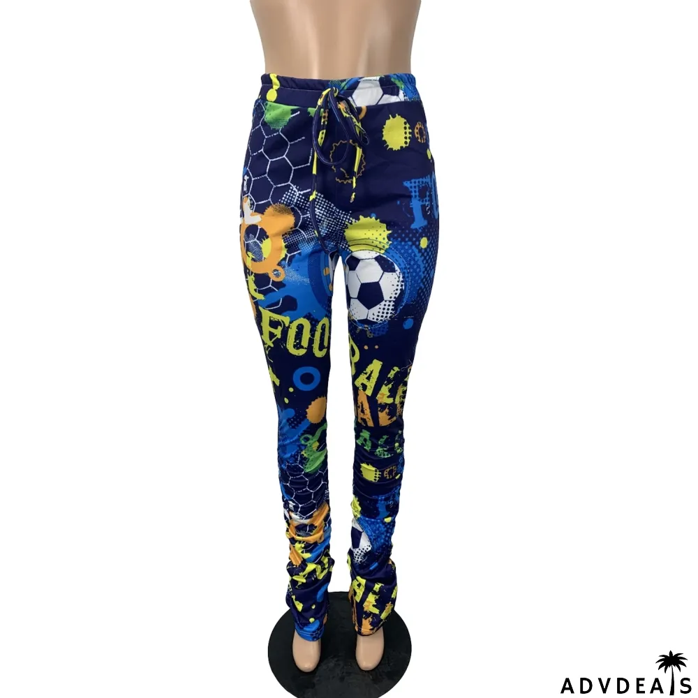Africa Print Colorful High Waist Side Slit Stack Pants