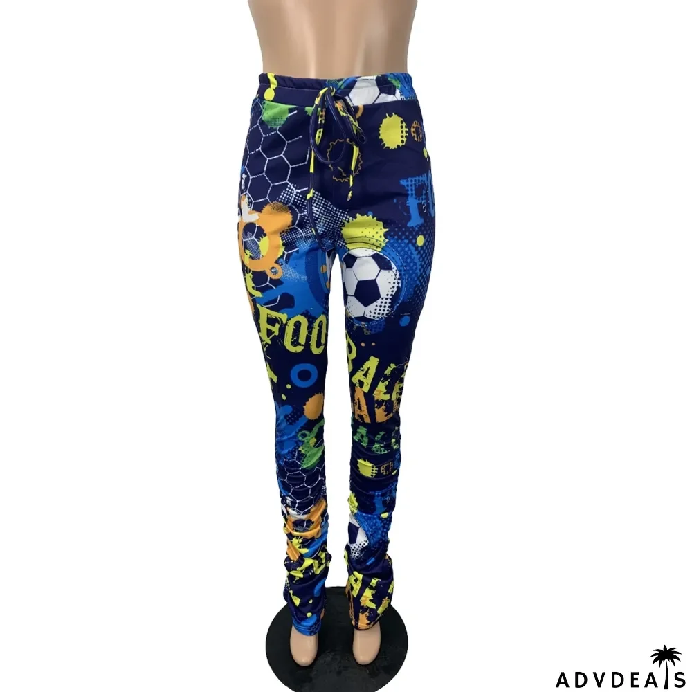 Africa Print Colorful High Waist Side Slit Stack Pants