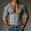 Men's Casual V-neck Super Stretch Comfortable Breathable Long-sleeved T-shirt Casual Fitness Slim T-shirt Daily Versatil by Inlyline