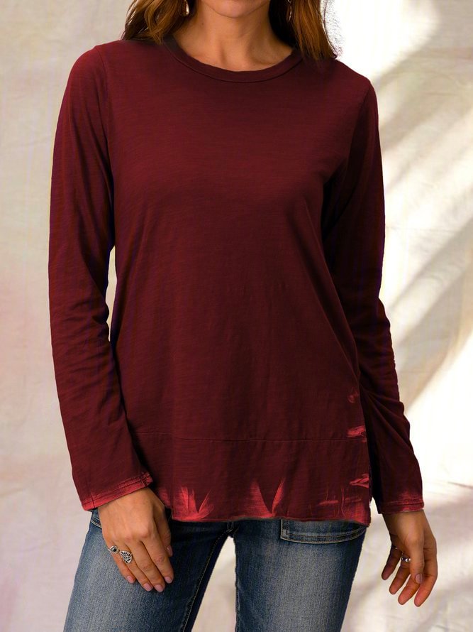 Plus Size Crew Neck Casual Long Sleeve Tops