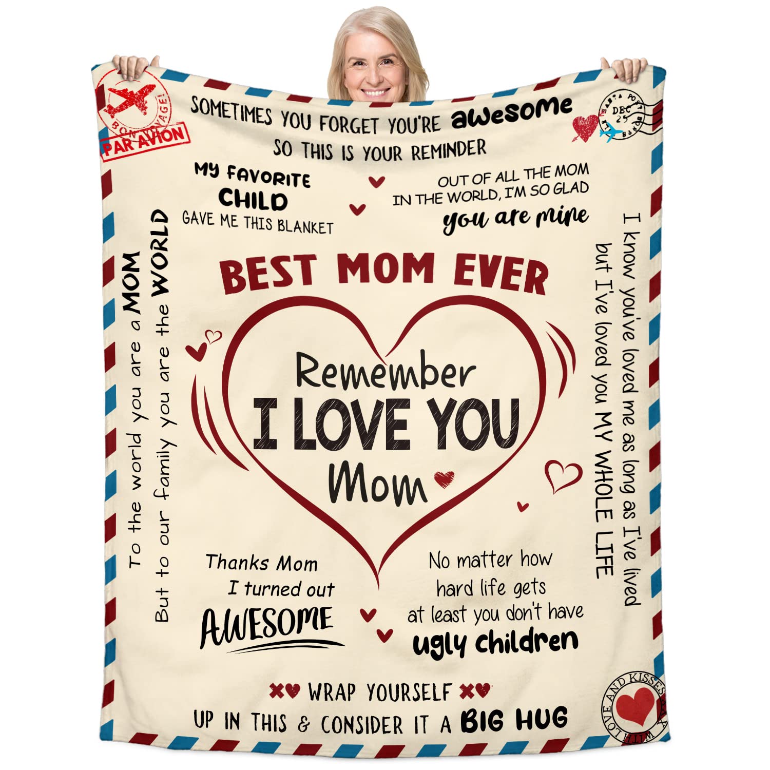 Loveyoufancy  Gifts for Mom, Remember I Love You Mom Letter Blanket