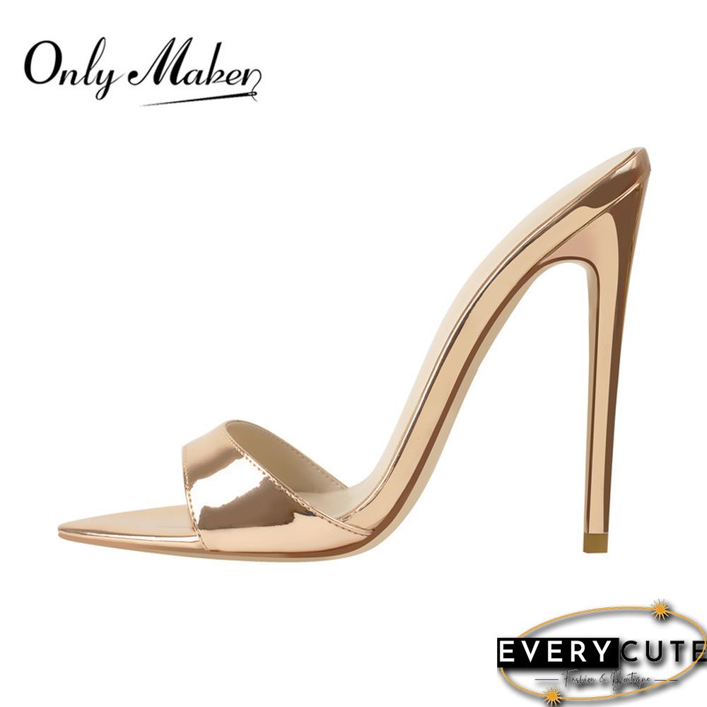 Onlymaker Women's Peep Toe Mules Gold Slip On Thin High Sandals Big Size Classic Fashion Lady Sandals
