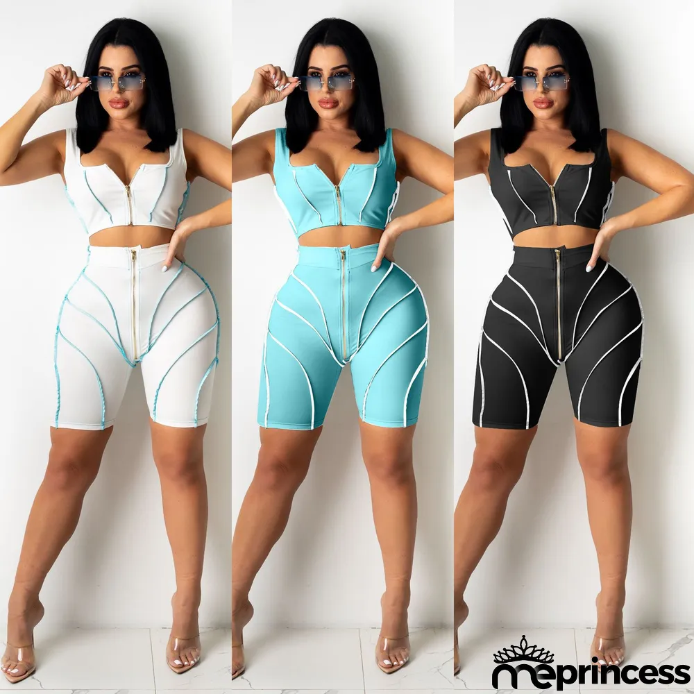 Fashion Splicing Sling Sports And Leisure Two-Piece Suit