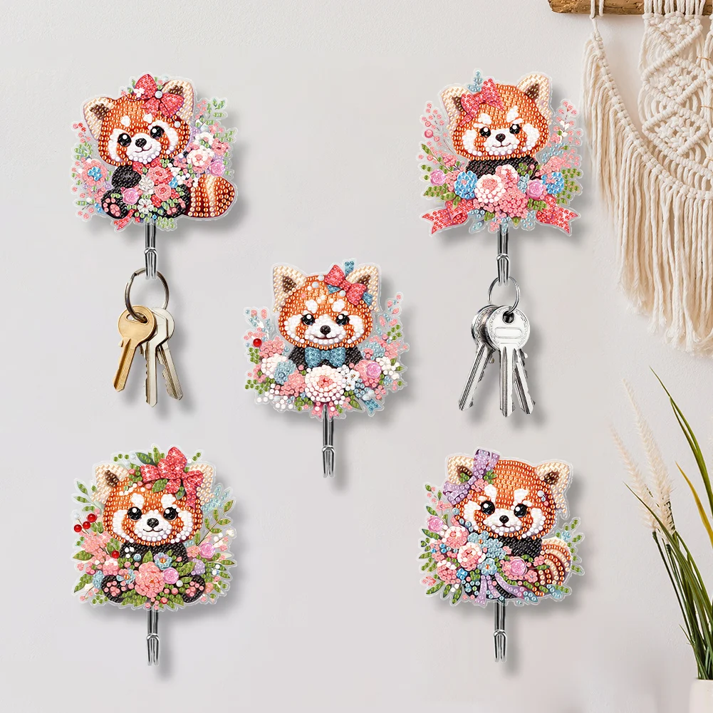 5Pcs Cartoon Raccoon Acrylic Diamond Art Hanging Hooks Diamond Painting Art Hanger