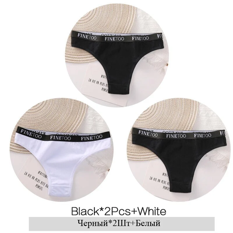 FINETOO Cotton Brazilian Panties Women Letter Underwear Ladies Low Waist Female Underpants Girls Soft Panty Comfortable Lingerie