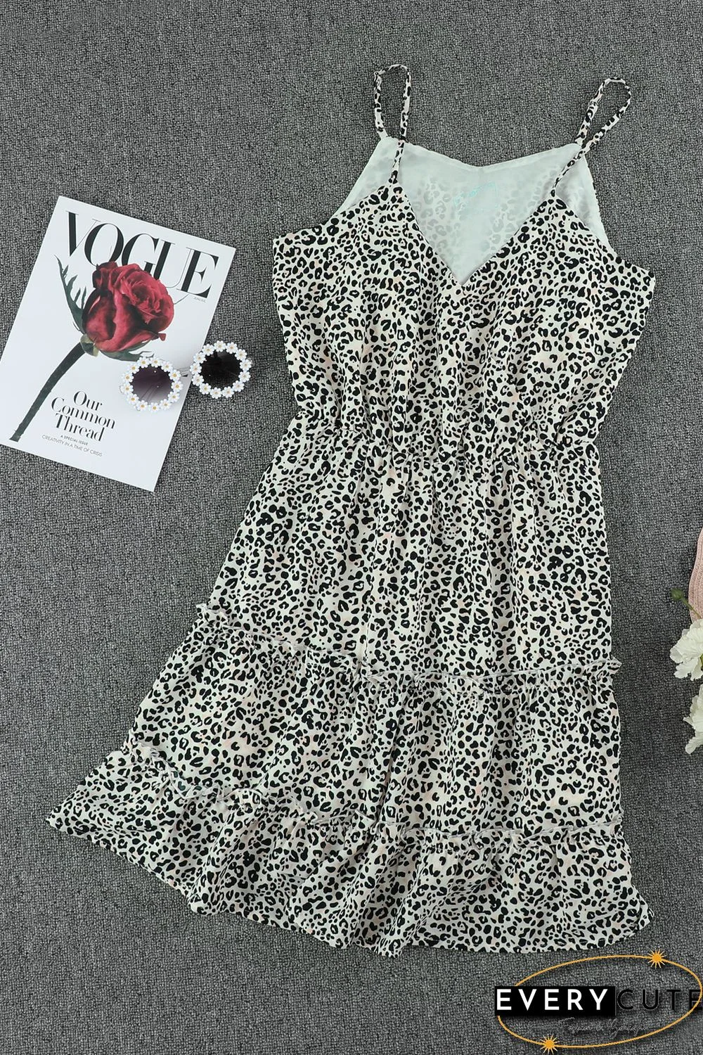 Leopard Spaghetti Straps Ruffle Mini Dress